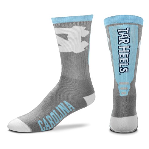 For Bare Feet NCAA Mens Cool Gray Jump Key Crew Socks-North Carolina Tar Heels-Large(10-13)
