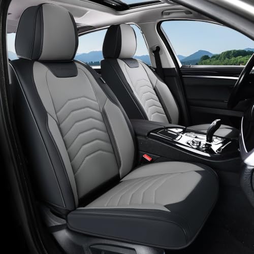 Image of Coverado Front Seat Covers, Leather Car Seat Covers Luxury Automotive Seat Covers for Cars, Waterproof Car Seat Protectors Car Seat Cushion Universal Fit for Most Cars Trucks SUV Vehicles, Black&Gray
