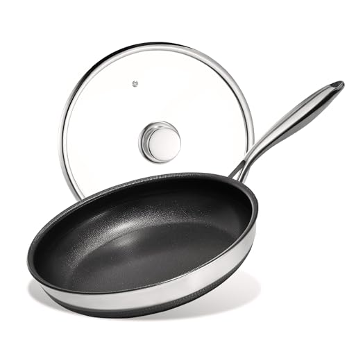 Image of KITEXPERT Non Stick Frying Pans with Lid, 12" Titanium Ceramic Pan Nonstick Stainless Steel Skillet, PFAS PFOA & PTFE Free, Quick-Cool Handle, Dishwasher & Oven Safe, Compatible with All Cooktops