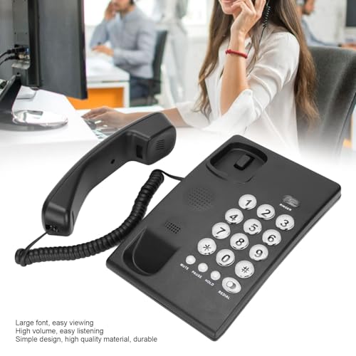Desktop Festnetz für Senioren, Große Tasten und Schnurgebundenes Telefon für Heimhotel und Büro (einfaches Design) (Schwarz)