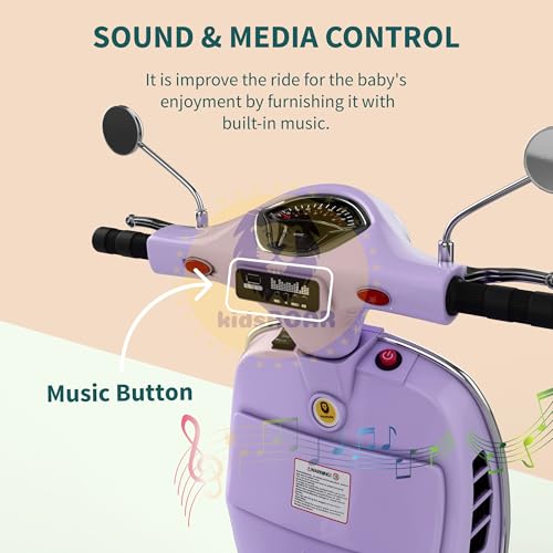 Image of KidsROAR 12V Electric Bike for Kids with Remote Control, Battery Operated Scooter Bike for Boys & Girls, Wide Seat, Music & Lights, Safe Ride-On for 2-6 Years, Manual & Remote Control (Purple)