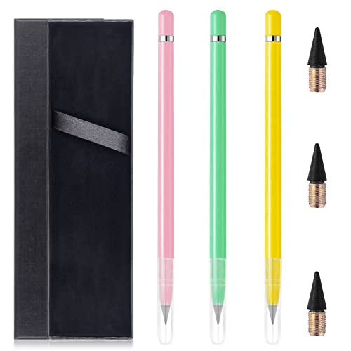 3 Piezas Lápiz Eterno con 3 puntas de repuesto,Lápices Sin Tinta Eterno con caja,Lápiz Infinito,Bolígrafo Sin Tinta,Lápiz Eterno Portátil Reutilizable Borrable,Adecuado para dibujos de niños Cover