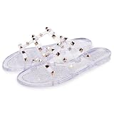 Libbook Studded Sandals for Womens Jelly Shoes Flats Stud Slides Slip On Ladies Dress Clear Jellies Slippers Summer Beach with Rivets Open Toe