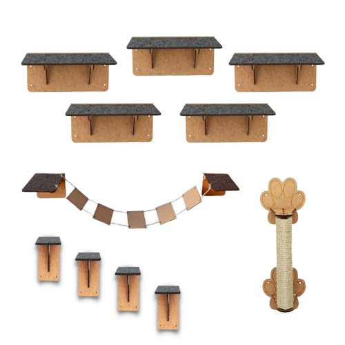 Playground para Gatos 15 Peças Arranhador Parede Brinquedo Gato Degraus Escada Pontes Prateleira BOXFAN