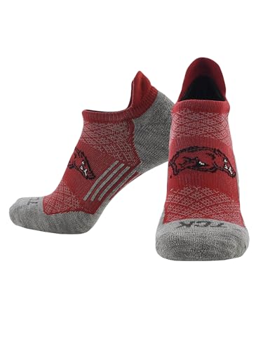 Arkansas Razorbacks No Show Tab Socks | Mens & Womens Running Golf Performance Ankle Socks | NCAA Licensed (Large)