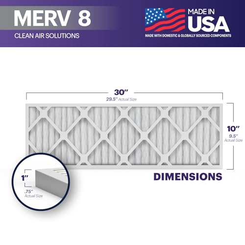 Image of BNX TruFilter 10x30x1 Air Filter MERV 8 (4-Pack) - MADE IN USA - Dust & Pet Defense Electrostatic Pleated Air Conditioner HVAC AC Furnace Filters for Dust, Pet, Mold, Pollen MPR 600 - 700 & FPR 5