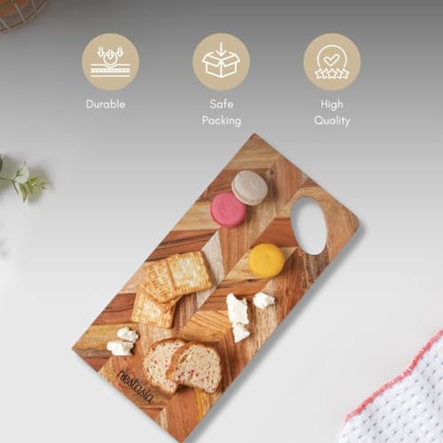 Image of Nestasia Wood Chopping Board for Kitchen (15 Inch) | 100% Natural Acacia & Mango Wood Cutting Board for Chopping Fruits & Vegetables | Durable, Olive Oil Coated & Toxin Free