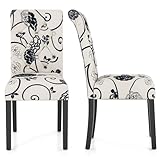 Giantex Upholstered Dining Chairs Set of 2, Tufted Fabric Kitchen Chairs w/Padded Seat & Rubber Wood Legs, Farmhouse Accent Chairs w/Patterns, Armless Dining Room Chairs for Restaurant, Living Room