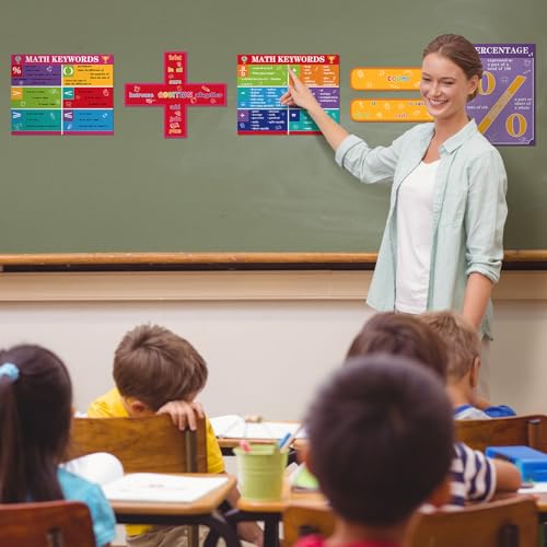 Image of Geyoga 15 Pcs Educational Math Posters Set for Elementary Classroom Symbol Keywords Vocabulary Addition Subtraction Multiplication Division Poster for Middle School Homeschool Supplies(Bright)