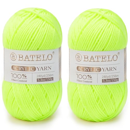 Image of Crochet Acrylic Yarn 560 Yards, 2 Pack 150g /5.3oz Each, 3 Light Worsted Yarn for Crocheting & Knitting (Bright Yellow)