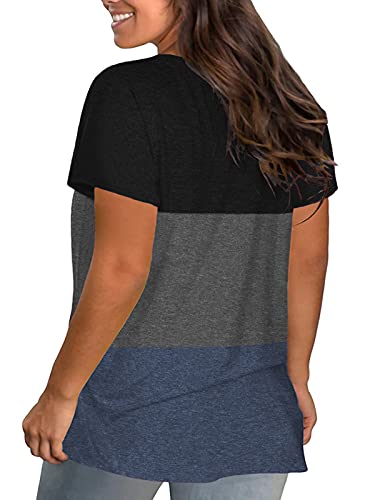 Image of DOLNINE Plus-Size Tops for Women Casual Short Sleeve Color Block T-Shirts | Basic Going Out Tees, Summer Trendy Loose Fit Tunics