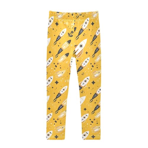 KLL Cartoon Space Pattern Rockets Toddler Girls' Leggings Fashion High Waisted Workout Pants Exercise