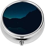 Mini Portable Pill Case Box for Purse Vitamin Medicine Metal Small Cute Travel Pill Organizer Container Holder Pocket Pharmacy Starry Sky A Mountain Lake