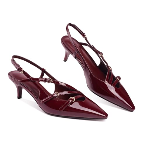 Image of CORNMOOD Stiletto Slingback Heels Pumps for Women | Glossy Patent Leather Kitten heel, Chic Dress Shoes for Modern Women, Ideal Wedding Evening Party and Work Office Outfit