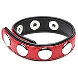 Strict Leather Cock Ring Black Studded Leather Speed Snap-On Ring for Men or Couples, Harder Longer Erection Enhancer, Adjustable Cock Ring, Stay Hard Male Enhancement - Red
