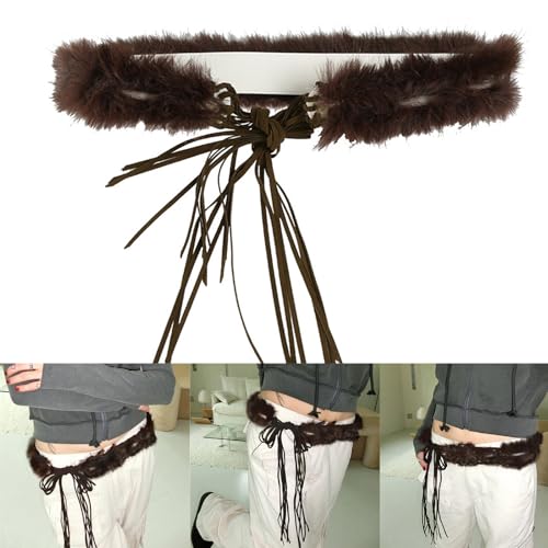 Women's Fashion Belt Hot Girls Waist Band Waist Chain Feature Strap Tied and Furry Detailing for Casual Party Wear, Brown, 78cm2