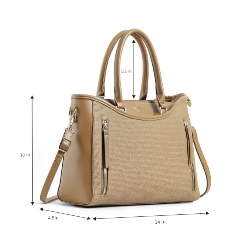 Image of EXOTIC Alvara Tote Bag for Women | Multi-Compartment Handbag with Laptop Space, Front Zip Pockets & Luggage Sleeve | Premium PU Leatherette Work & Travel Tote