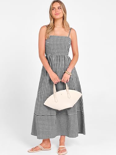 Image of Caracilia Womens Maxi Dresses Gingham Spaghetti Strap Back Smocked Flowy Long Sundress Summer Beach Vacation Clothes 2026