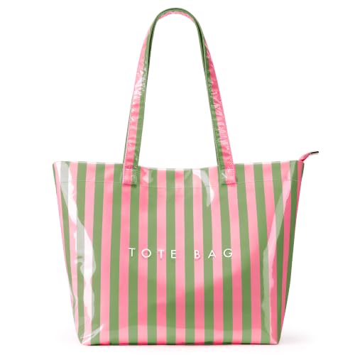 Image of KALIDI PVC Zipper Tote Bag, Jelly Kraft Paper Beach Bag Large Hobo Carry All Travel Shopping Handbag Plastic Shoulder Bag