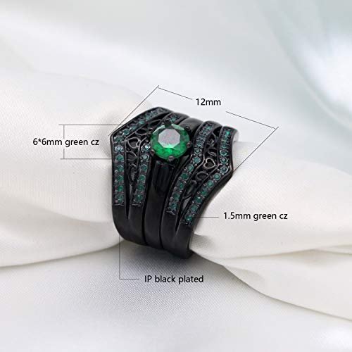 Black Plated Womens Wedding Ring Sets Bridal Sets Blue Cz Engagement Ring 3pcs Rings Wedding Bands2