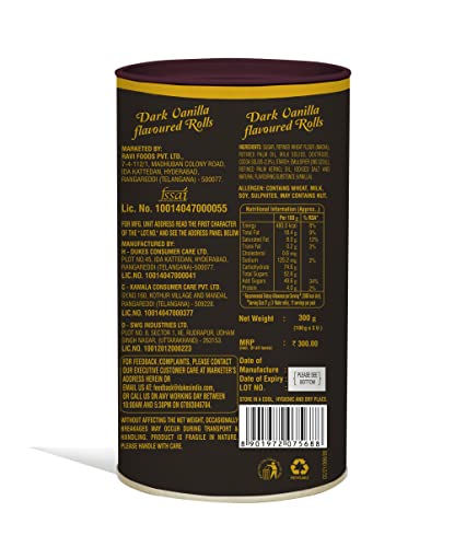 Image of Dukes Waffy Dark Vanilla Flavoured Rolls Tin (300g)