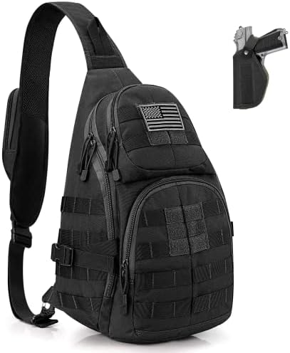 G4Free Tactical EDC Sling Backpack, Military Rover Shoulder Sling Bag Pack with Pistol Holster for Concealed Carry