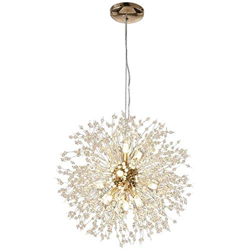 Flash Deals - 60% OFF LuKLoy Super Beautiful Chandelier Pendant Lamp Kitchen Island Dining Room Loft Firework Hanging Light Post Modern Dandelion Crystal LED Lighting Fixture (Warm White LED, 55cm 21.6" 12LED)