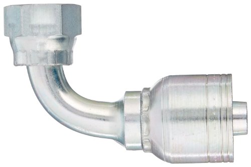 Image of Aeroquip 1AA8FRB8 Carbon Steel Global TTC (Thru the Cover) Crimp Hose Fitting Female ORS Swivel, 90 Degree Elbow, 1 /2 inch Hose ID, 13 /16 inch - 16 Thread
