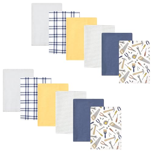 Image of Hudson Baby Unisex Baby Cotton Poly Flannel Burp Cloths Bundle, Construction Work, One Size