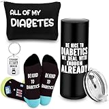 Skylety 4 Pcs Valentines Diabetic Gifts for Men Women, 20oz Insulated Mugs with Lid Diabetes Travel Bag Keychain Unisex Socks for Grandma Grandpa Friends with Diabetic Wellness Gifts