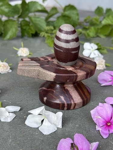 Image of Shivam VASTU AKAL 1.5 inch Original Narmadeshwar Narmada Shivling with 3 inch Narmada Stone Yoni Base Jaladhari (Janeudhari Shivling, Multicolor Damru Jaladhari)