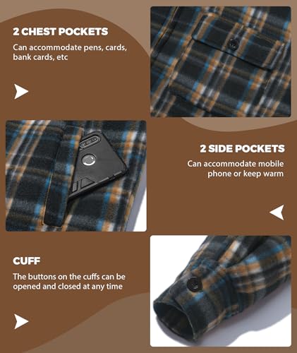 Image of ZITY Men's Flannel Hooded Jacket Fleece Sherpa Lined Plaid Shirts Jackets Zip Up Sweatshirt Hoodies for Men with 4 Pockets