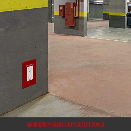 Image of ENERLITES Decorator Light Switch or Receptacle Outlet Wall Plate with Emergency Label, Mid-Size 1-Gang 4.88 inch x 3.11 inch, Unbreakable Polycarbonate Thermoplastic, UL Listed, 8831M-ER, Red