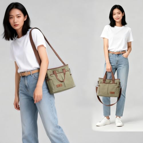 Image of Crossbody Bags for Women Trendy Small Canvas Hobo Tote Top-handle Handbag Multi-pocket Casual Going Out Purse Satchel