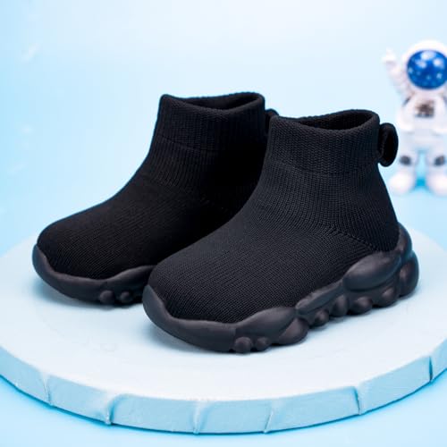 Boys and Girls Indoor Non-Slip Baby Toddler Shoes Breathable mesh Surface Lightweight Elastic Socks Shoes Memory Soles Protect Toes Outdoor Sneakers Black4