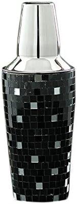 Stainless-Steel Cocktail Shaker with Black and Silver Mosaic Tile Design, 700ml