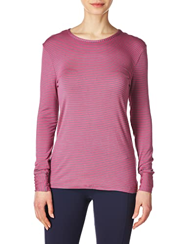 WonderWink Women's Striped Long Sleeve Tee, Pewter/Hot Pink, X-Large