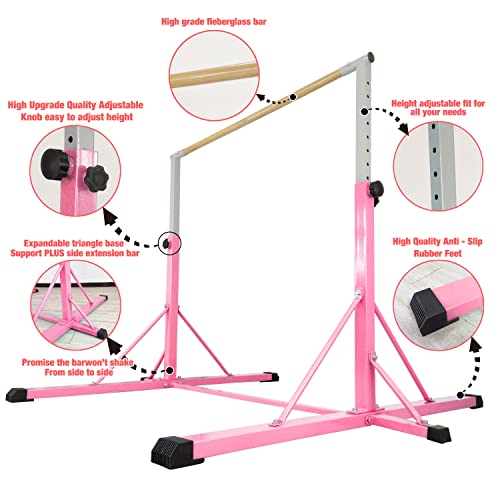 Fc Funcheer Gymnastics Bar For Kids Ages 5-20, Adjustable Height 35.4" To 59"/45" To 71", 5Ft/6Ft Base Length, Porfessional Gymnastic Equipment For All Skill Levels,Weight Limit 500 Lbs #TOP2