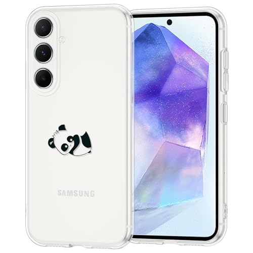 Coqinen Handyhülle Samsung Galaxy A55 5G Hülle, Weiche TPU Transparent Case mit Panda Aesthetic Muster, Nie Vergilbung Stoßfest Kratzfest Dünn Schutzhülle, Durchsichtig