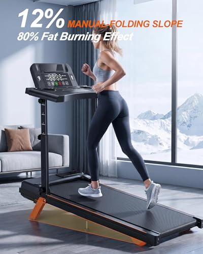 Image of 12% Incline Multifunctional Walking Pad with Height-Adjustable Handle Bar and Built-in Removable Desk, 8.0MPH /3.5HP Small Treadmill, 350LBS Weight Capacity Compact Treadmills (Black Orange)