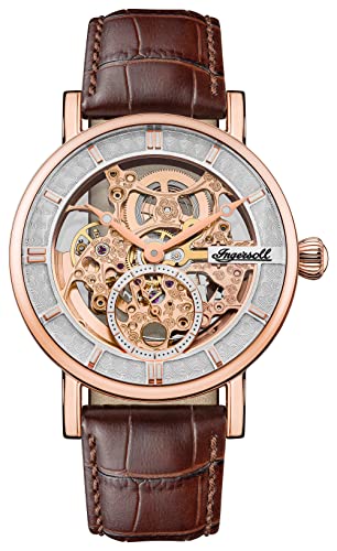 Ingersoll The Herald Herren-Automatikuhr, 40 mm, mit skelettiertem Zifferblatt und echtem Lederarmband I00401B