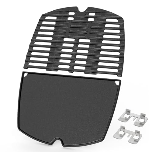 onlyfire Set de Plancha Barbacoa y Parrilla de Cocción de Hierro Fundido para Weber Q100 Q1200 Q1400 Q120 Q140 Q1000 Parrillas de Gas, Recambio para Weber 6558/7644