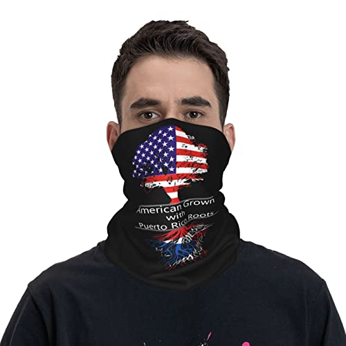 American Grown with Puerto Rico Roots Seamless Neck Gaiter Face Mask Seamless UV Protection Shield Scarf Bandana for Motorcycle Cycling Riding Running Headbands White4