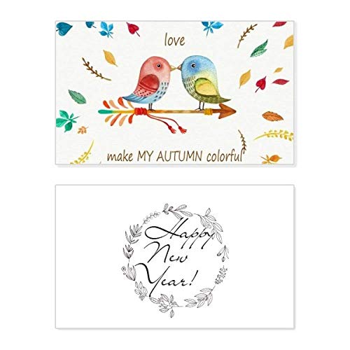 Tarjeta de felicitación de año nuevo: transmite amor con pájaros en otoño