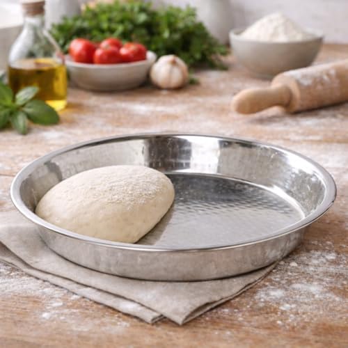 Image of Stainless Steel Atta Parat for Dough Kneading | Multipurpose Hammered Parat for Serving, Mixing & Storing | Fancy Dough Bowl for Kitchen and Organizing Veggies (Hammered, Regular)