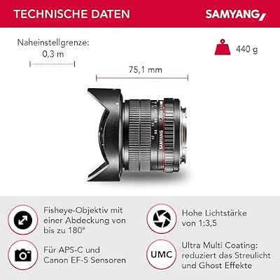SAMYANG 8 mm f/3.5 UMC CS II fisheye Lens - for Canon