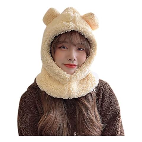 ANKOMINA Winter Cute Bear Ear Warm Hat Women Plush Earflap Beanie Hat Kids Girls Windproof Skull Cap, Yellow(type C), One Size Cover