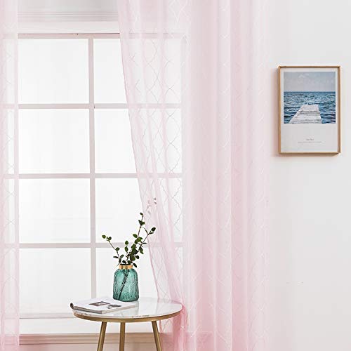 MIULEE 2 Panels Embroidered Sheer Window Design Grommet Curtains Window Moroccan Style Voile Panels Drape Treatment for Bedroom Living Room 55" Wx85 L Morocco Pink - Image 4