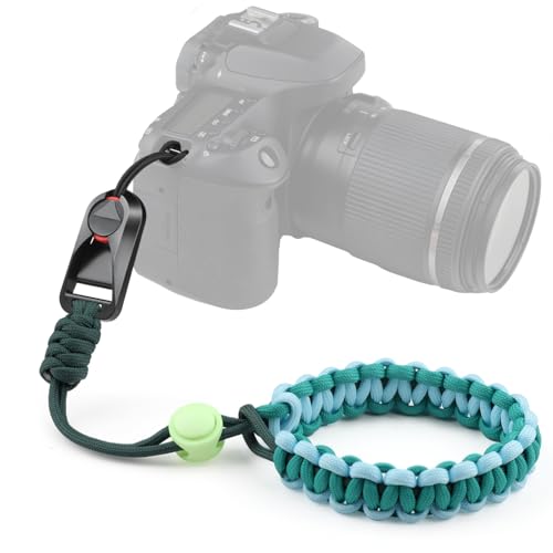 Geyrut Camera Wrist Strap Quick Release, Adjustable Braided Wrist Strap For Camera with Quick Connector for Photographers (Blue-Green)