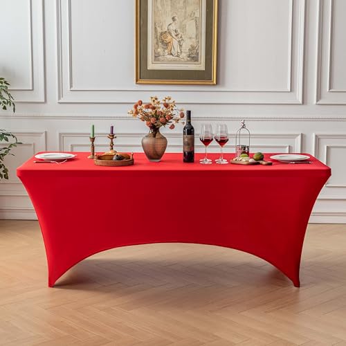 Image of FOLINS&HOME 2 Pack Red 4ft Fitted Spandex Water Resistant Tablecloth
